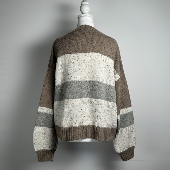Lulus Women’s Sweater Small Brown Gray Multi Striped Balloon Sleeve Pullover - Picture 4 of 13
